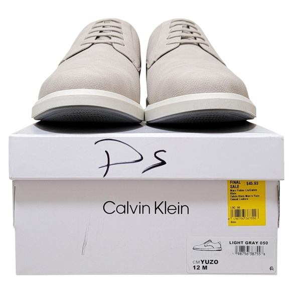 Calvin Klein Men Casual Derby Oxfords Yuzo Size US 12M Light Gray Faux Leather